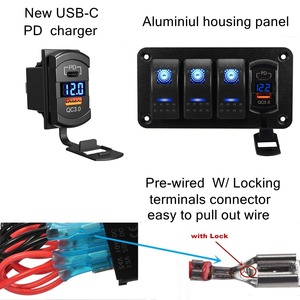 4 + 1 12V-24V DCロッカースイッチパネルQC3.0 & PD3.0車用デュアルUSBコンセント付きトラックボートRV