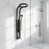 Système de douche mural haut de gamme avec jets dorsaux et massage, affichage LED gris, mitigeur intelligent, panneau de douche cascade et pluie pour salle de bain