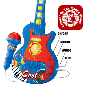 Blue Kids Karaoke Singing Machine Kit de guitarra eléctrica barata con micrófono Juego de simulación y juguetes preescolares para niños - Product Image 3