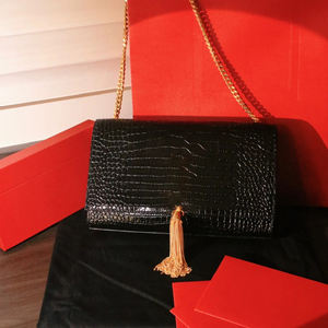 Sac à main pour femme en cuir de crocodile de luxe, cadeau de Noël, chaîne, pompon, mode, bandoulière - Product Image 1