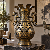 Vase Sculpté en Bronze Antique, Statue Urne Ancienne Faite sur Mesure par Coulée à la Cire Perdue, Art Décoratif Durable pour Hall d'Hôtel, Galerie, Salle de Réception