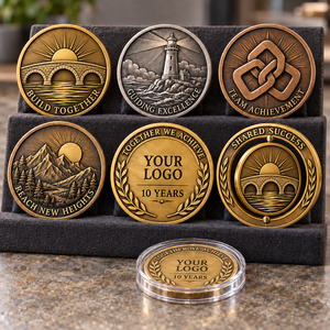 Custom Corporate Team Achievement Anniversary Relief Rotating Challenge Coins Antique Metal OEM ODM - Product Image 1