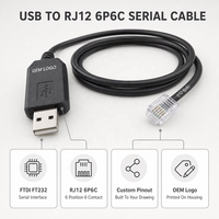 Câble de débogage série USB vers RJ12 6P6C FTDI FT232, cordon adaptateur 1,8 m, pinout personnalisé pour équipement, vente en gros, approvisionnement en vrac