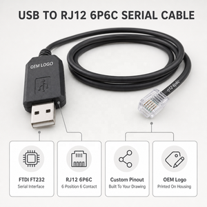 Cavo di Debug Seriale <span class=keywords><strong>USB</strong></span>-RJ12 6P6C FTDI FT232 da 1,8m, Adattatore con Pinout Personalizzato per Apparecchiature, Fornitura all'Ingrosso - Product Image 2