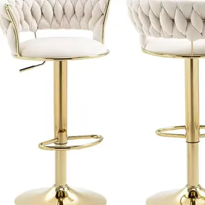 Nordic Metal Luxury Gold Leather Kitchen Velvet High Modern Beautiful Bar Cheap Swivel Stool Bar Furniture Chair For Bar Table