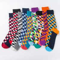 Chaussettes mi-mollet colorées à rayures géométriques pour hommes, style streetwear hip-hop, personnalisées, en coton de haute qualité, pour le sport