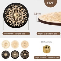Tempat Dupa Kayu Bulat dari Kayu Beech dengan Motif Bunga Teratai Desain 9 Lubang untuk Dekorasi Meditasi Yoga di Dalam Ruangan.