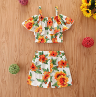 Ensembles de vêtements adorables pour filles, imprimés de fleurs, tenues personnalisées pour enfants, 2 pièces, vêtements décontractés pour bébé fille à volants
