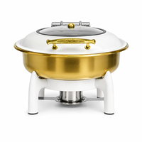 Chauffe-Plat de Luxe Allnice en Acier Inoxydable Blanc Doré avec Couvercle Visible pour Banquets et Hôtels