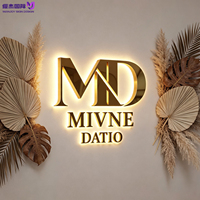 Enseigne lumineuse personnalisée en acier inoxydable doré effet miroir, logo réception LED halo lumineux pour décoration murale de spa et salon de beauté