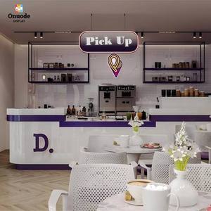 Mostrador de Café de Lujo Personalizado en MDF y Acero Inoxidable |   Vitrina de Bar Ecológica Hecha a Mano con Iluminación LED para Cafetería - Product Image 1