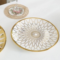 Assiettes en porcelaine de style nordique, série géométrique, bord doré, sous glaçure, rondes 8/10 pouces, vaisselle de luxe pour petit-déjeuner et dîner de steak