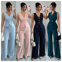 Costume de bureau pour femme, pantalon slim et haut à manches courtes, résistant aux plis, à simple boutonnage, ensemble formel