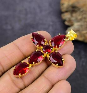 Handmade <b>Garnet</b> Quartz 4x6 mm Pear Shape Connector Single Loop Electroplated Brass Findings for Jewellery Making Charm Style - Product Image 3