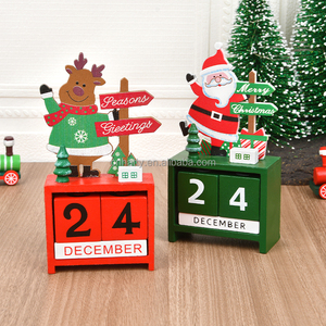 Décorations de calendrier de l'Avent de Noël, articles de table créatifs pour l'intérieur, ornements Père Noël et rennes, artisanat en bois peint, panneau mural - Product Image 1