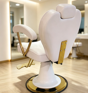 Sillón de Barbería Blanco, Silla de Estilismo para Salón, Asiento Hidráulico de Cuero PU, Base de Acero Inoxidable, Muebles de Salón Personalizados - Product Image 4