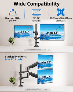 13-32 inci lengan Monitor ganda pasang, dua Lengan dudukan Monitor ganda dapat disesuaikan - Product Image 2