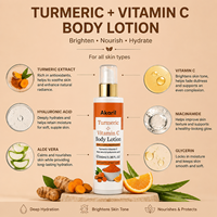 Lotion Corporelle Éclaircissante et Nourrissante Akaril au Collagène de Riz, Curcuma, Vitamine C et Acide Hyaluronique
