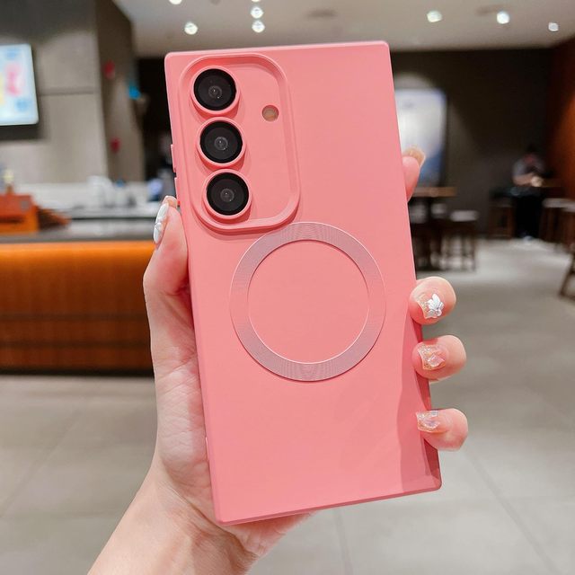 Case for Samsung Galaxy S24 S23 Ultra with Magnetic Luxury Simple Square Solid Color Full Camera Protection Cover Soft Silicone