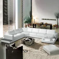 Phong Cách Châu Âu Thiết Kế Hiện Đại Da Kích Thước Lớn Sofa Sofa Với Đèn LED Nội Thất Phòng Khách