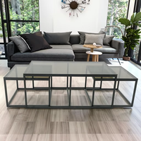 Set meja Kopi & Teh Modern terbaik kaca tahan lama dasar logam hitam bersarang rumah kantor ruang tamu furnitur