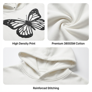 <span class=keywords><strong>Felpa</strong></span> con Cappuccio Bianca da Uomo Personalizzata OEM/ODM con Logo, Stampa a Farfalla sul Retro, Alta Qualità, Stile Streetwear Oversize - Product Image 3