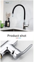 Robinet de cuisine en cuivre à double poignée rotative avec douchette extractible, finition or brossé moderne, montage sur plan, garantie 3 ans