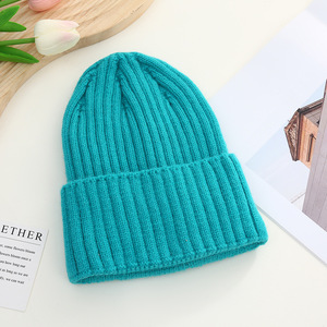 Logo personalizzabile all'ingrosso autunno inverno Unisex caldo 100% in acrilico cappelli in maglia di colore solido all'aperto arrotolato bordo immagine dei berretti - Product Image 2