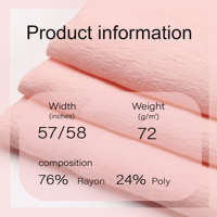 Nouveau tissu tissé populaire, doux et uni, 76 % rayonne, 24 % polyester, avec texture froissée légère pour vêtements féminins