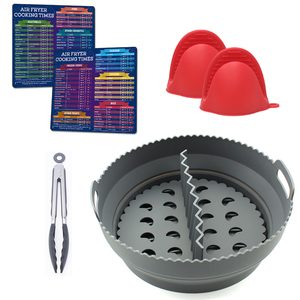 Lot de 6 doublures rondes en silicone pour friteuse à <span class=keywords><strong>air</strong></span>, avec gants, pinces, brosse et séparateur – Accessoires réutilisables antiadhésifs pour friteuses à <span class=keywords><strong>air</strong></span> de 3 à 6 QT - Product Image 4