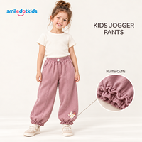 Pantalon de jogging personnalisé Smiledotkids pour enfants, rose poudré, ourlet à volants, taille boutonnée, en jean doux, OEM ODM, pour petites filles, vente en gros