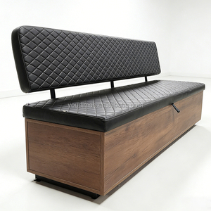 Banc long pour salon de beauté masculin - Canapé de barbier noir matelassé avec rangement pour salle d'attente - Product Image 6