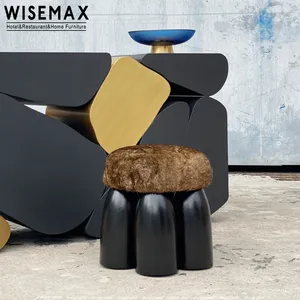 WISEMAX 가구 현대 작은 오토만 의자 양고기 양모 나무 소파 코너 의자 가정용 발판 오토만 나무 다리