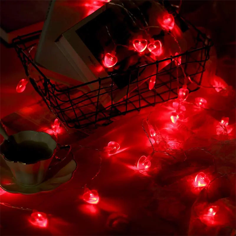 سلسلة أضواء LED رومانسية باللون الأحمر والأبيض والأخضر والأزرق على شكل قلب تعمل بالبطارية لحفلات الزفاف وتزيينات عيد الحب
