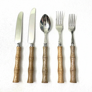 Minimalist Style Wooden Handle <b>Flatware</b> <b>Set</b> With Stainless Steel Knife Fork And Spoon High Mirror Polish Home Decor Cutlery <b>Set</b> - Product Image 1