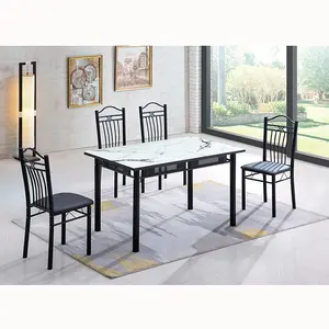 Design moderno A Buon Mercato Sala da pranzo Mobili Top Nero Tavolo Da Pranzo 6 Posti Tavolo Da Pranzo Set Tavolo Gambe In Metallo di Vetro tipo di stile