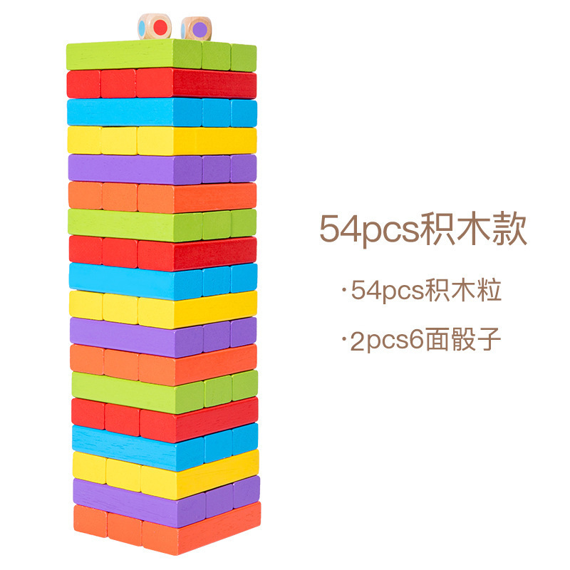 54 piezas jenga+2 dados de colores