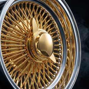 Jantes personnalisées à rayons triple doré chromé de 13 à 22 pouces, 100 rayons, jantes à déport profond pour voitures Lowrider, voitures classiques, style rétro et de luxe - Product Image 1