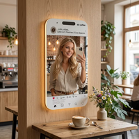 Miroir LED avec capteur IP44 style Instagram, personnalisable avec nom d'utilisateur, lumière selfie pour café, salon et salle de sport - Design moderne