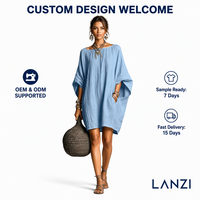 Fabricant de robes kaftan sur mesure, robe tunique ample à manches chauve-souris en lin pour femmes, idéale pour les vacances