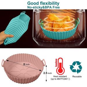 Revêtements réutilisables en silicone ronds pour friteuse à air avec poignées - Résistants à la chaleur, antiadhésifs, alternative au papier sulfurisé pour la cuisine - Product Image 5