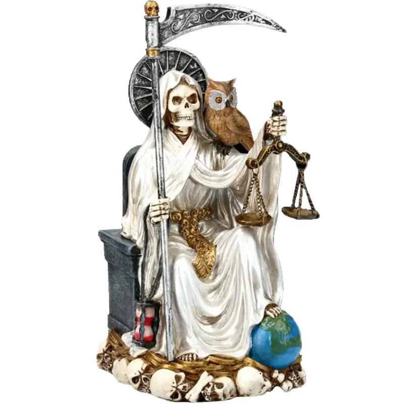 Estatua de saint of holy death personalizada para Halloween, estatua de resina religiosa sentado en el trono, reaper grim, escultura de Papá Noel