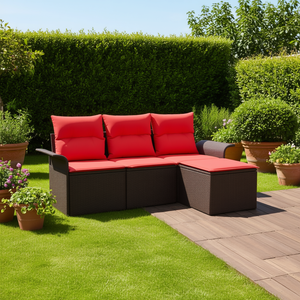 Set Divano da Giardino in Polyrattan 4 Posti con Cuscini, Arredamento da Esterno Design Contemporaneo Marrone - Product Image 2