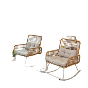 Ensemble de chaises à bascule en rotin 2 places, mobilier de jardin minimaliste, salon, balcon, table à thé, ensemble trois pièces - Product Image 5