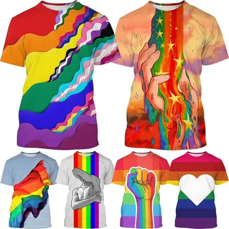 Nouvelle mode arc-en-ciel motif t-shirt 3D imprimé été personnalité t-shirt décontracté hauts pour hommes col rond à manches courtes hip-hop t-shirts