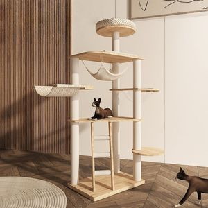 Cây cào móng mèo gỗ nguyên khối cao cấp, chắc chắn và bền, có chất liệu sisal tự nhiên, dành cho mèo lớn - Product Image 6