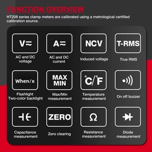 มิเตอร์วัดกระแสไฟฟ้าแบบดิจิตอล HT208 ความแม่นยำสูง 1000A 1000V True RMS ใช้แบตเตอรี่ 3 ก้อน 1.5V สำหรับการทดสอบค่าความจุ โอห์ม และเฮิรตซ์ - Product Image 2