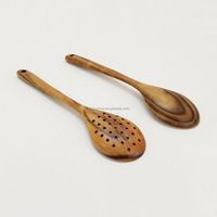 Ensemble de 2 cuillères en bois d'acacia longues de 13 pouces, à fentes et solides, avec trous pour la cuisine