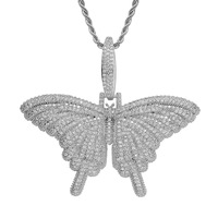 Collier pendentif mini papillon glacé, micro-pavé CZ coloré, bijoux hip-hop en gros