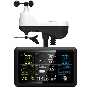 Station météo professionnelle Tuya <span class=keywords><strong>Wi</strong></span>-<span class=keywords><strong>Fi</strong></span> avec hygromètre, thermomètre, calendrier automatique, réveil, capteur UV, capteur de vent et de pluie, prévisions météo - Product Image 1